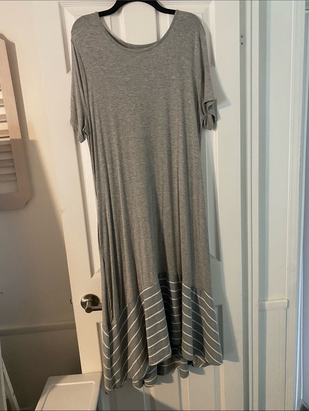 Everyday Grey Maxi Dress with Striped Hem - Women